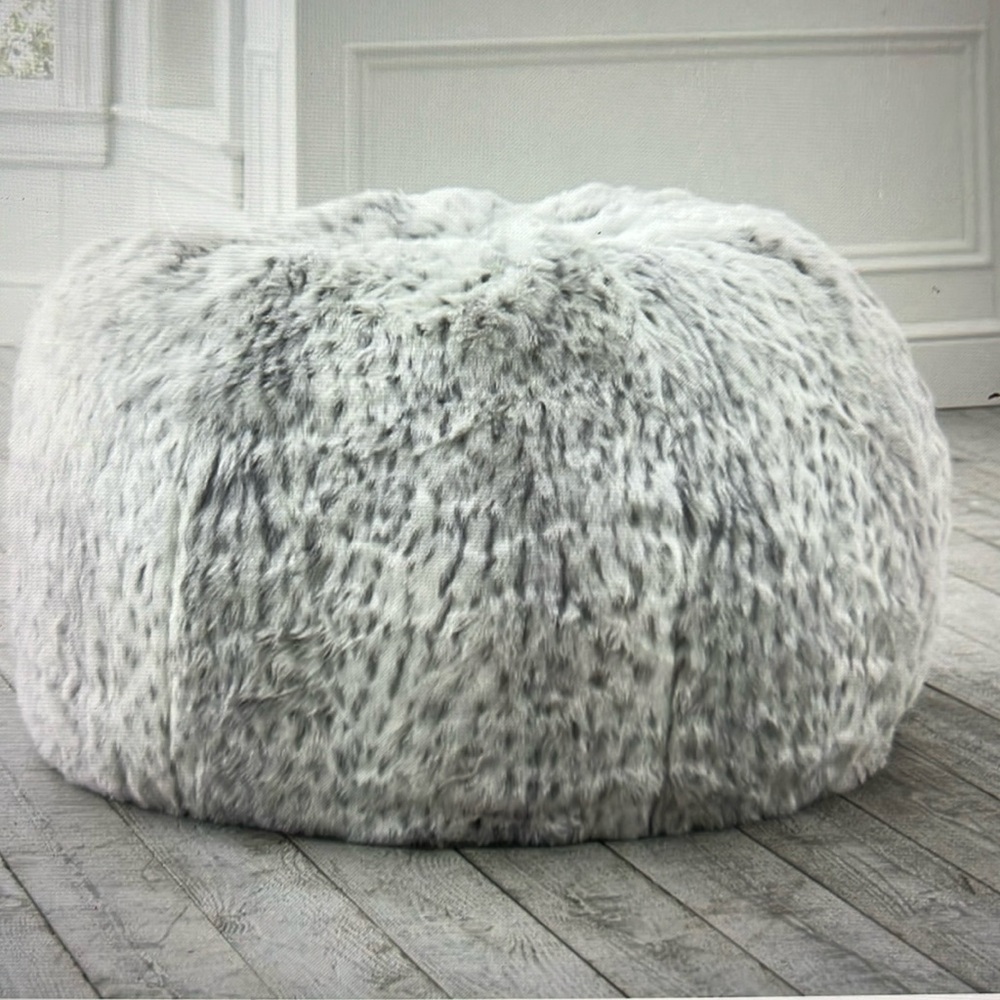 PBTEEN Gray Leopard Faux Fur Bean Bag Cover
